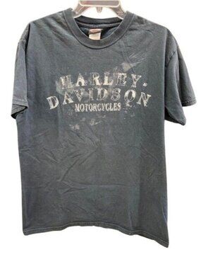 Harley-Davidson Mens Graphic Tee Large Black Distressed Style Front & Back Logos